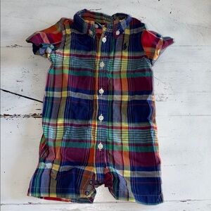 Ralph Lauren Baby Plaid Romper 3 month button front worn once for photo cotton